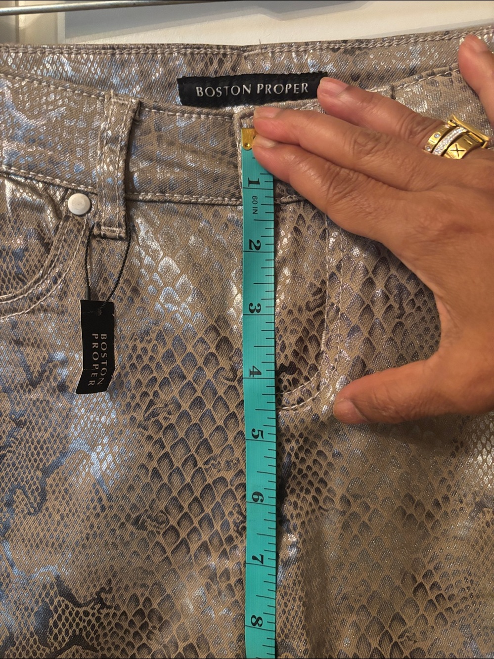 Boston Proper Metallic Taupe Snake-Print Skinny Pants NWT GIRLS NIGHT CLUB FUN - Picture 8 of 10